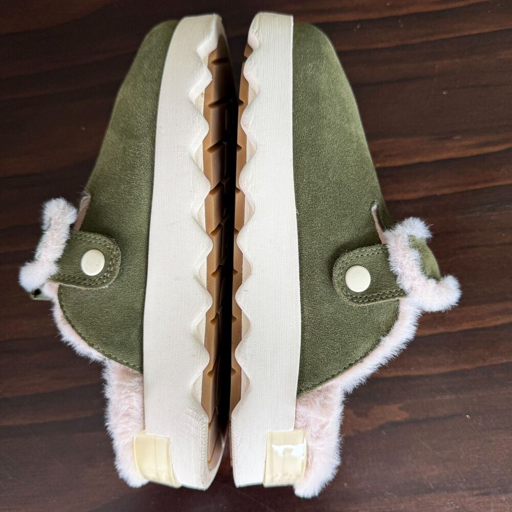 SOREL Viibe Clog Women's Suede Cozy Casual Faux Fur Lined Green Slip On Size 6.5 - Picture 3 of 11
